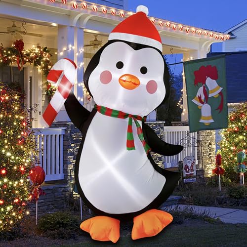5FT Christmas Inflatables Outdoor Decorations Penguin Holding Candy Cane Blow Up Cute Christmas Decor Built-in LED Lights for Xmas Yard Outside Indoor Party Lawn Garden Porch Holiday - style: 5FT Penguin with Candy Cane