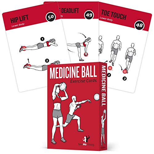 NewMe Fitness Medicine Ball Exercise Cards for Home Workouts, Workout Cards Deck for Women & Men, Beginner Fitness Guide to Training Exercises at Home or Gym - style: Medicine Ball