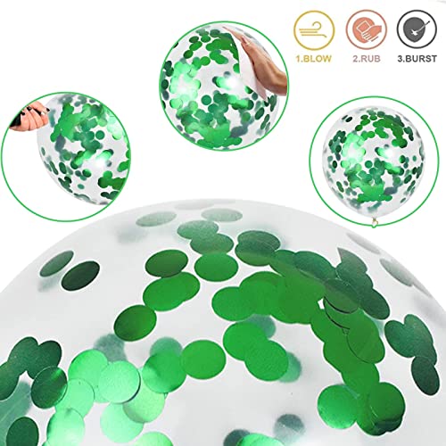 60팩 그린 라텍스 풍선, 30.5cm(12인치) 매트 화이트 다크 에메랄드 그린 라이트 라임 그린 색종이 헬륨 풍선, 정글 공룡 생일 베이비 샤워 파티 장식용 다양한 그린 화이트 풍선 - color: 그린 & 컨페티 & 화이트, size: 12 inch 60pcs