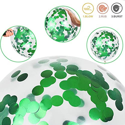 60팩 그린 라텍스 풍선, 30.5cm(12인치) 매트 화이트 다크 에메랄드 그린 라이트 라임 그린 색종이 헬륨 풍선, 정글 공룡 생일 베이비 샤워 파티 장식용 다양한 그린 화이트 풍선 - color: 그린 & 컨페티 & 화이트, size: 12 inch 60pcs