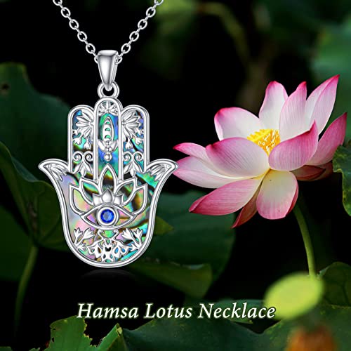 PROESS 925 Sterling Silver Hamsa/Allah Necklace Evil Eye Amulet Jewelry Gifts for Men Women - style: Abalone Shell Hamsa Necklace