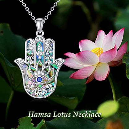 PROESS 925 Sterling Silver Hamsa/Allah Necklace Evil Eye Amulet Jewelry Gifts for Men Women - style: Abalone Shell Hamsa Necklace