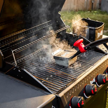 Feasto 6-in-1 Bristle-Free BBQ Grill Brush for Grill & Griddles | Interwoven-Tech & Thermal-Sensitive Sponge, Stainless Steel Scraper, 360° Rotating Knob, Bottle Opener & Grates Hook - color: Black