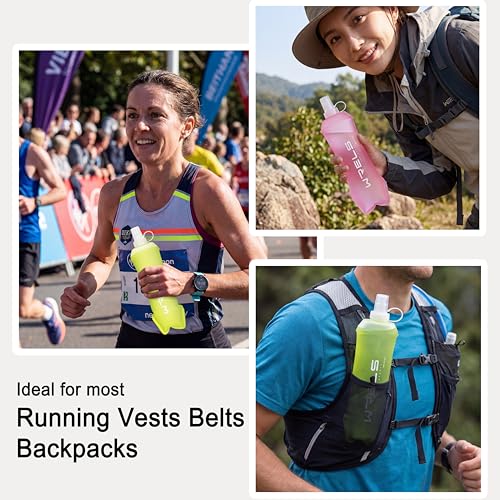 WRELS Running Water Bottle,250ml/350ml/500ml TPU Soft Flask,Collapsible Water Bottles for Hydration Vests and Running Belts Backpack, Soft Water Bottles For Hiking Cycling Climbing - color: Green-500ml*2