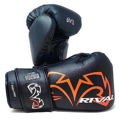 RIVAL Boxing RS11V Evolution Sparring Gloves, Extra-Thick 2” Padding, V-Strap Wrist Lock 2 System, Large Hand Compartment, and 15 Degree Angle Cuff - color: Black, size: 18 oz.