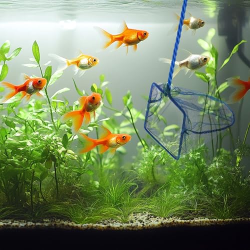 Lpraer 4in 5in 6in Aquarium Fish Net Green Fine Mesh Nylon Net Collection with 11" Long Handle Square Quick Catch Fish Net for Fish Tank - color: Navy Blue, size: 3PCS 4，5，6"
