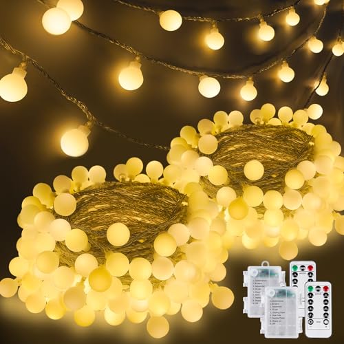 2Pack 100LED Battery Operated Globe String Lights Indoor Outdoor Warm White - size: 2 Pack-100LED