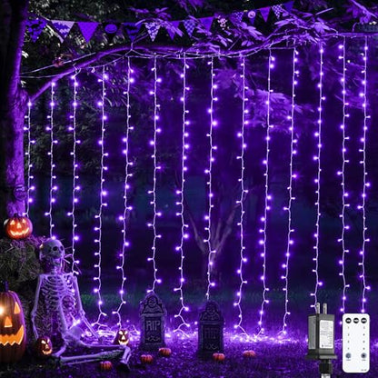 JMEXSUSS 300LED Purple Halloween Lights, 9.8x9.8ft Curtain Lights Plug in - color: Purple, size: 300 LED