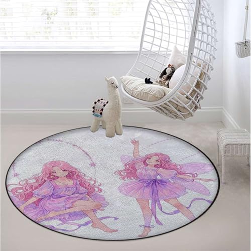 Ballet Dancer Round Gaming Chair Mat for Office & Computer Desks, Watercolor Fairytale Scene Anti-Slip Floor Protector for Rolling Chairs, Pink White Diameter 39.4 in - color: Ballet Dancer_2507, size: Diameter 39.4 in