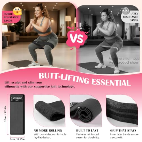 KUTIZE Ankle Resistance Bands with Cuffs & Fabric Resistance Bands Set - Legs & Glutes Workout Equipment for Women & Men, Home Gym Heavy Exercise Bands for Hip, Yoga, Strength Training, Rehab, Pilates - color: Black