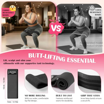 KUTIZE Ankle Resistance Bands with Cuffs & Fabric Resistance Bands Set - Legs & Glutes Workout Equipment for Women & Men, Home Gym Heavy Exercise Bands for Hip, Yoga, Strength Training, Rehab, Pilates - color: Black