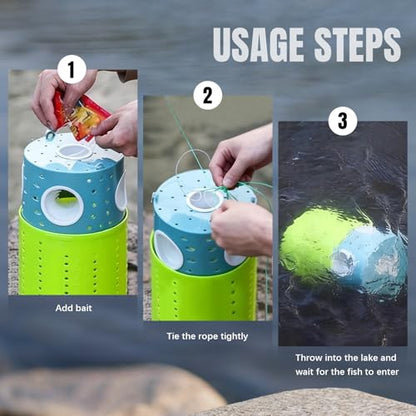 La La Pet Minnow Trap Set with 10Pcs Bait Collapsible Double-Tier Plastic Fishing Bucket Portable Aquarium Catch Traps for Bass Crabs Shrimps Turtles - color: Blue-Green