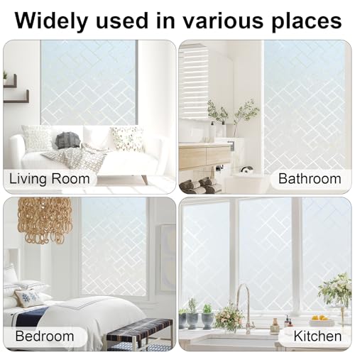 Window Privacy Film, Frosted Glass Static Cling with No-Adhesive Tile Shape Window Cover, Vinyl Stickers for Home Office Glass Sticker Decoration, 17.5 x 78.7 inches