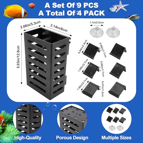 4 PCS Aquarium Plant Holder with Suction Cups, Fish Tank Plant Holder | Fish Tank Hanging Pots with 24 Hooks and 8 Suction Cups, Aquatic Plant Pots for Aquarium Decorations Plants