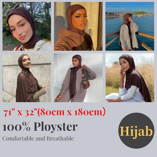 Harewom Muslim Hijab for Women Soft Stretch Headscarf Large Plain Turban Wrap Shawl Head Wrap for Everyday Wear - color: Brown Hijab Headscarf