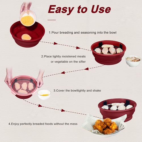 Collapsible Batter Bowl - Breading Bowl Shaker with Lid, Red - color: Red