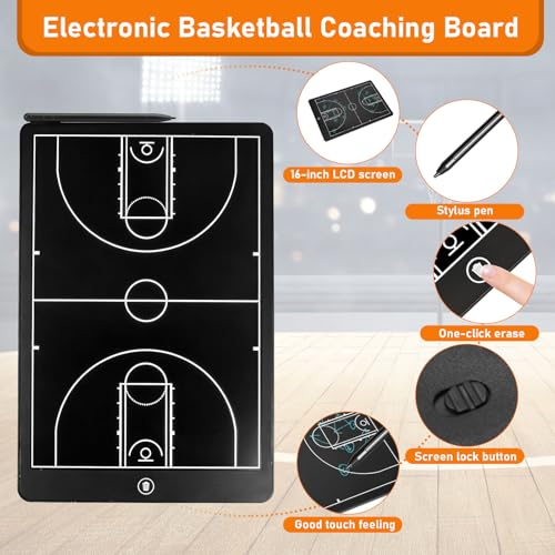 Basketball Coaching Board,16 Inch LCD Coach Clipboard with Pen Basketball Marker Training for Training Teaching Coach Competition Command,Tactical Drawing Tablet