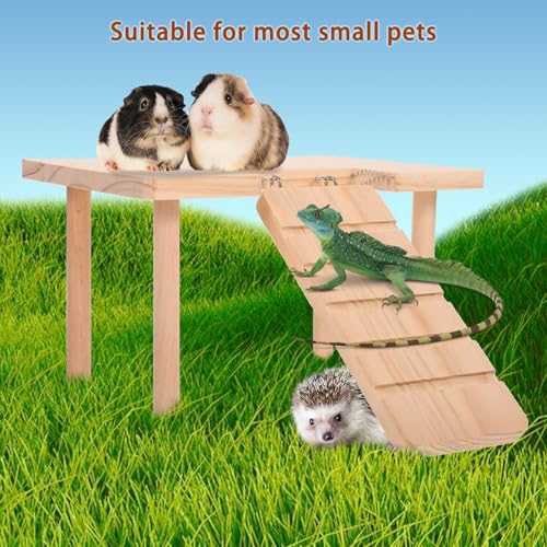 Reptiles Hideout Wooden with Climbing Ramp Bearded Dragon Hide Cave Wood Aquariums & Terrariums Accessories for Bearded Dragons Leopard Geckos Lizards Turtles Hamsters(U-Shape)