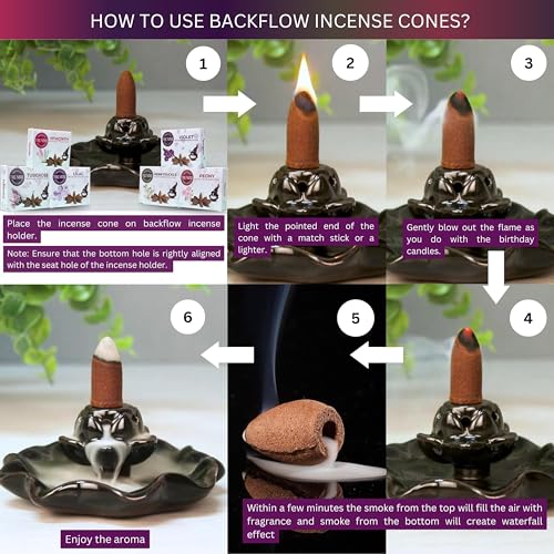 Blossom - Backflow Incense Cones for Waterfall - Scented Inscents-Cones - Peony, Lilac, Hyacinth, Tuberose, Honeysuckle, Violet - Insiensos Aromaticos - 6x10=60 Large Variety Pack - color: Blossom