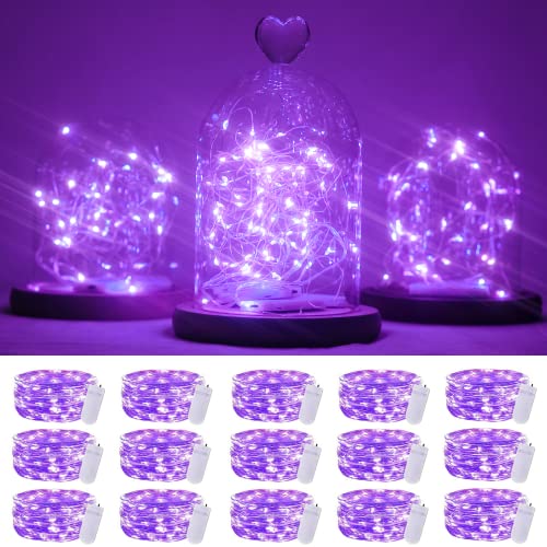 SmilingTown 15 Packs 20 Led Purple Fairy Lights Battery Operated 6.6ft Silver String Lights Waterproof Firefly Starry Light for DIY Table Centerpieces Wedding Halloween Christmas Party Decor - color: Purple