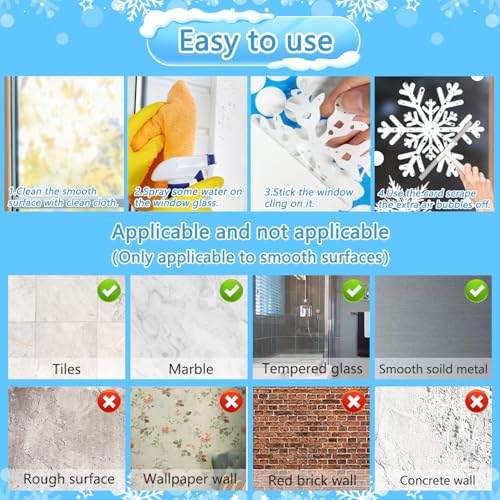 Christmas Window Clings,8 Sheet Extra Large Snowflake Double-Sided Window Clings Decals for Xmas Winter Theme Party New Year Supplies