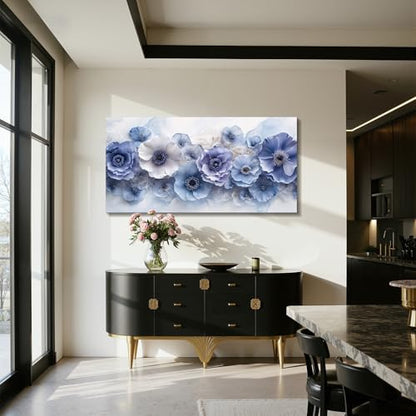 imjiayu Blue White Flower Wall Art, Large Floral Canvas Print 24"x48" - color: Blue and White Flowers, size: 48"L x 24"W