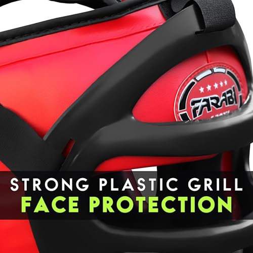 Farabi Sports Boxing Headgear Grill Head Gear MMA Training Kickboxing Sparring Gear Removable Front Bar Grill - color: Red, size: Large