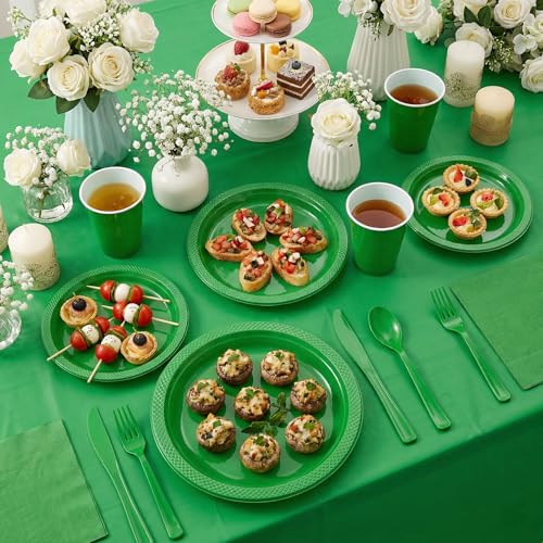 Tinybee 352 Pcs Green Plastic Plates, Disposable Dinnerware Set for 50 - color: Green