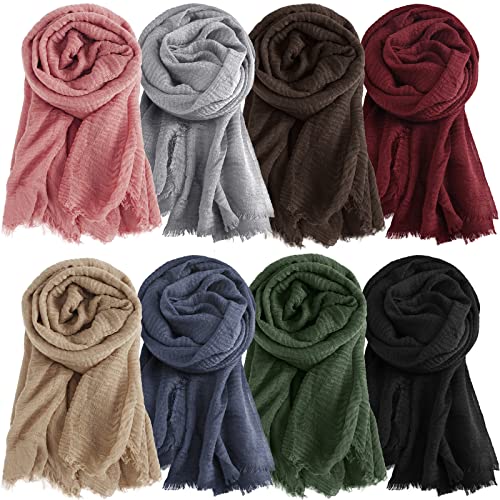 Zhanmai 8 Pcs Women Cotton Hijab Scarf Bulk for All Season Muslim Scarf Shawl Crinkle Hijab Mixed Color - color: Bright Colors