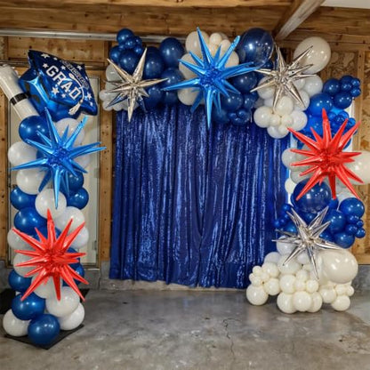 Red Blue Silver Star Balloons, 6PCS 22 Inch Foil Explosion Star Balloons - color: Dark Blue Red Silver