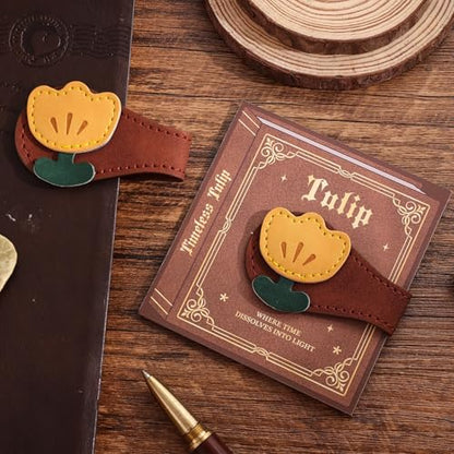 2PCS Vintage Magnetic Leather Bookmark, Leather Magnetic Bookmarks for Women, Magnetic PU Bookmarks Clip Book Accessories, Daisy & Tulip - style: Daisy & Tulip