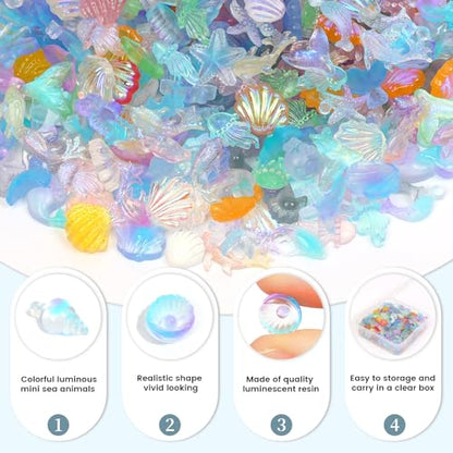 300pcs Luminous Mini Ocean Resin Animals Tiny Resin Sea Animal Figurines To Hide Variety Marine Plastic Animals Aquarium Ornaments for Dollhouse Miniatures DIY Fish Tank Fairy Garden Micro Landscaping - color: 300pcs Luminous Mini Ocean Animals
