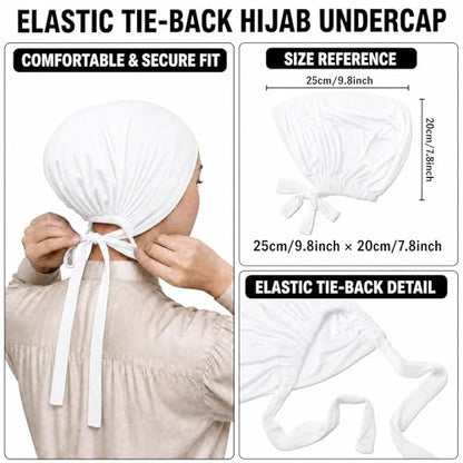 Yeieeo 3PC Muslim Hijab Undercap for Women, Stretch Tie-Back Inner Headscarf Bonnet, Soft Modal Headwear for Daily - color: Black+white+beige