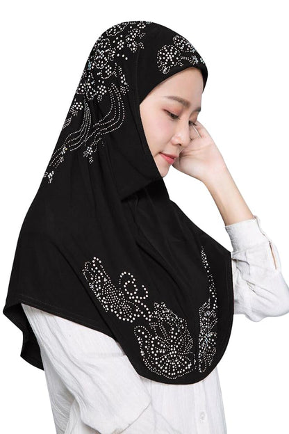 SIQITECHNO Elegant Hijab for Women Muslim Turban Scarf Islamic Headscarf Muslimah Turban Arabian Headwear Eid Scarf Shawl - color: Black