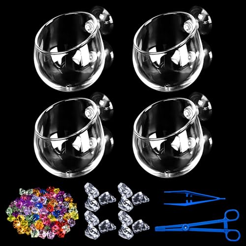 4pcs Glass Aquarium Decor Plant Pot，Crystal Aquatic Plant Pot with Suction Cup, Betta Resting Bed Spot，Aquarium Planter Landscaping Cup with Stones Clip and Tweezers (4pcs Glass Aquarium Plant Pot) - size: 4pcs glass aquarium plant pot