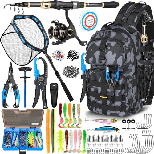 PLUSINNO Fishing Backpack with Fishing Floating Net, Fishing Gear, Tackle Boxes,Waterproof Fishing Tackle Bag, Fishing Gifts for Men - color: Camo Fishing Backpack with Tools