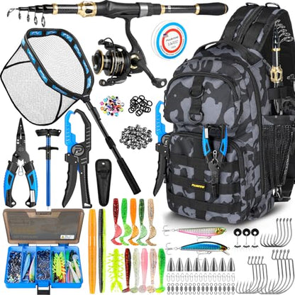 PLUSINNO Fishing Backpack with Fishing Floating Net, Fishing Gear, Tackle Boxes,Waterproof Fishing Tackle Bag, Fishing Gifts for Men - color: Camo Fishing Backpack with Tools