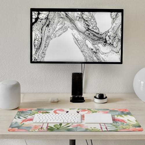 Large Size Gaming Mouse Pad Flamingos and Flowers Desk Mat Non-Slip Base Waterproof Desktop Writing Pad for Office Home - color: Flamingos and Flowers, size: 30x80cm