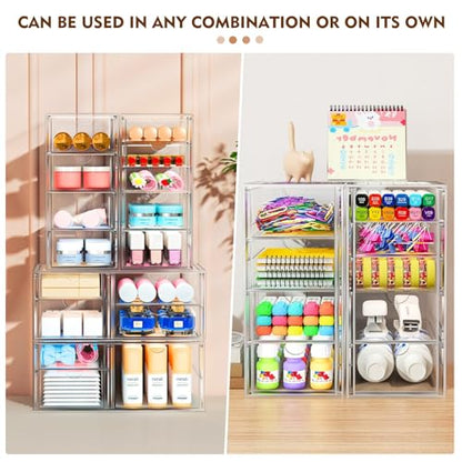 ARSTPEOE 22-Drawer Acrylic Storage & Makeup Organizer for Desk, Bath | Smooth-glide drawers, clear acrylic, stackable, dustproof, wipe-clean, for lipsticks, lip glosses, blushes, pen - size: 22 Drawers