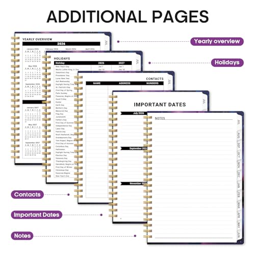 Planner 2026–2027, Academic Monthly Weekly Spiral Calendar, July 2026 – June 2027, Hardcover Agenda Notebook with Tabs, 6.3" x 8.5", Perfect for Students, Teachers, School & Daily Planning - Violet Lagoon - color: R-Violet Lagoon, size: (6.3"x8.5")a5