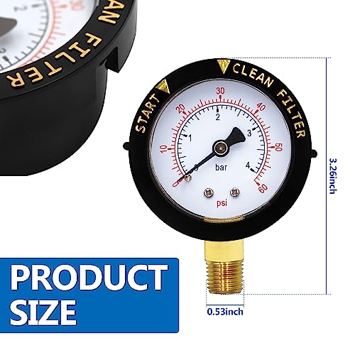 190058 Pressure Gauge 0-60 PSI,2” Start and Clean Filter Water Pressure Gauge with 1/4” NPT Bottom Mount Compatible with Hayward and Jandy Swimming Pool Filters,Spa and Aquarium Aftermarket Part