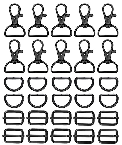 WAFJAMF Metal Snap Hook Ring Bulk 30 Pcs, Swivel Clasp Buckle and Non-Welded D Ring 10 Pcs, Adjustable Rectangular Buckle (1' Inside Width Black) - color: Black, size: 1” Inside Width