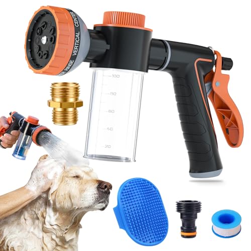 Dog Washing Hose Attachment, Upgrade Garden Hose Nozzle Soap Foam Sprayer | 10 Modes Dog Hose Attachment High Pressure Pet Shower Attachment with GHT To NPT Shower Hose Adapter for Pet Shower Car Wash