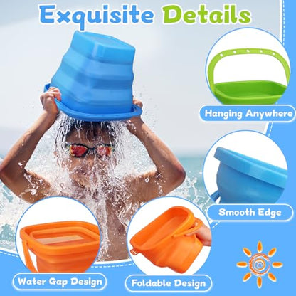 Jumbo Beach Sand Bucket Toy for Kids, 3L Collapsible Sandbox Pail, Easter Buckets, 3 Pack Multi Use Tool for Garden, Planting, Camping, Storage Fishing, Washing, Summer Holiday Travel Birthday Gifts - style: Square