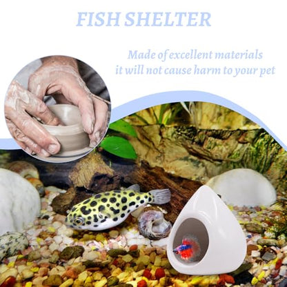 Saim Aquarium Ceramic Teardrop Shape Pleco Cave Ornament Fish Tank Landscape Decor Betta Accessories for Small Shrimp to Rest and Breed, Hiding for 5 Gallon Tanks - White