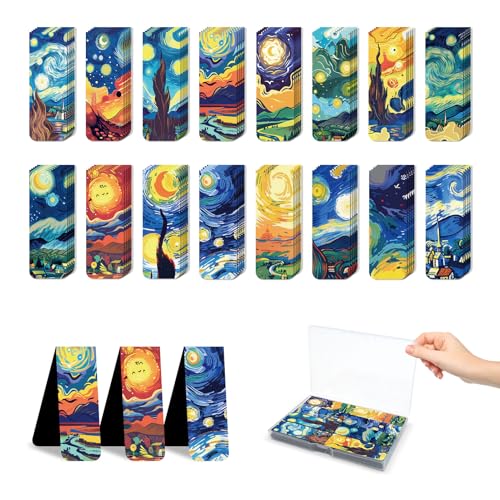 48 Pieces Magnetic Bookmarks Magnet Page Markers - Book Marks for Reading Women & Men with Storage Boxes - Cute Magnet Bookmark Clips for Reading Pleasure（Oil Painting） - size: 48, style: Oil Painting Style