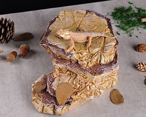 IBWell Turtle Basking Climbing Platform Aquarium Fish Tank Ornament Reptile Climbing Ramp Decorations for Salamanders Amphibians Newts, Terrace Tortoise Resting - SandyBrown - style: Sandy brown