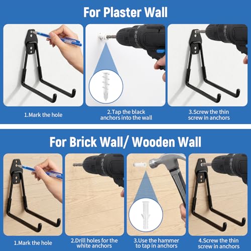 Large Garage Hooks Heavy Duty, 4 Pack 7.5 inch Garage Wall Hooks for Hanging Ladder, Kayak, Bike, Chair and Tool