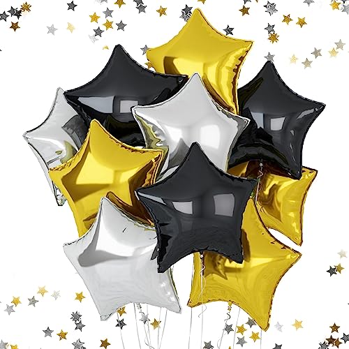 Black Gold Foil Star Balloons, 18 Inches Star Foil Balloons for Helium - color: Black Glod