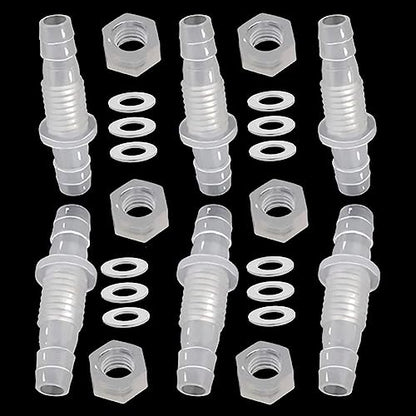 1/4" Hose ID barb Thru-Bulk Bulkhead Fittings Union Adapter Plastic Fittings with Stainless Steel Washers for Aquarium Water/Fuel/Air (Pack of 6) - size: 1/4 Inch, style: 6